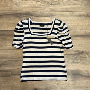 Tahari striped tee, navy and tan, size S/P.